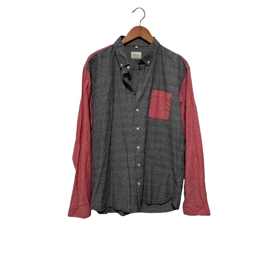 Frank & Oak Men's Button Up Shirt Textured XXL Gray Red